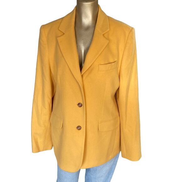 L.L. BEAN Vintage 90'S Yellow Cashmere Wool Blend Blazer Women Size 16 Regular - Picture 1 of 10